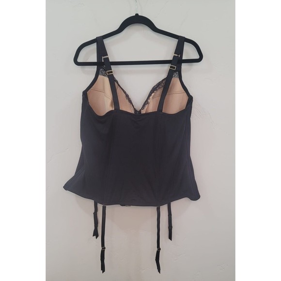 Cacique Black Beige Veiled Lace Corset Front Closures Sz.42DDD - Picture 2 of 6
